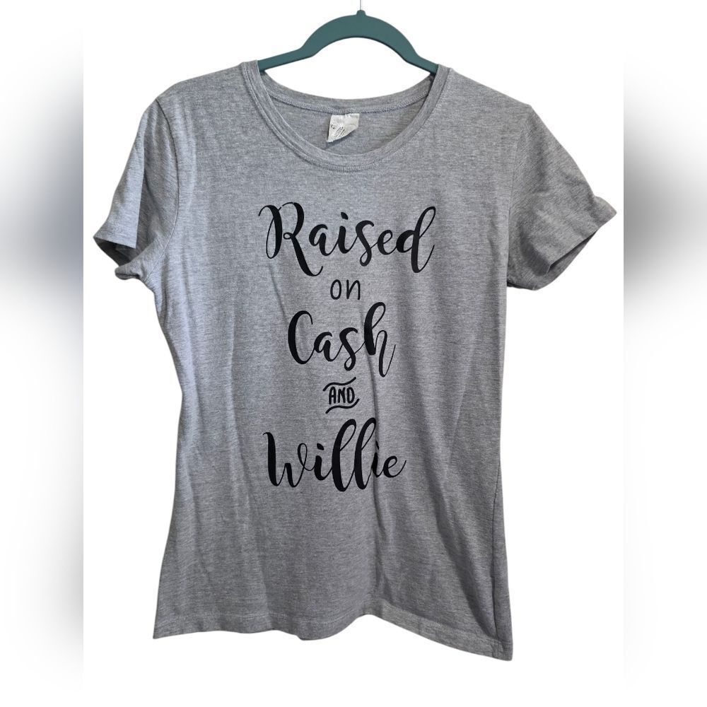 Gray Graphic "Raised On Cash And Willie" T-Shirt